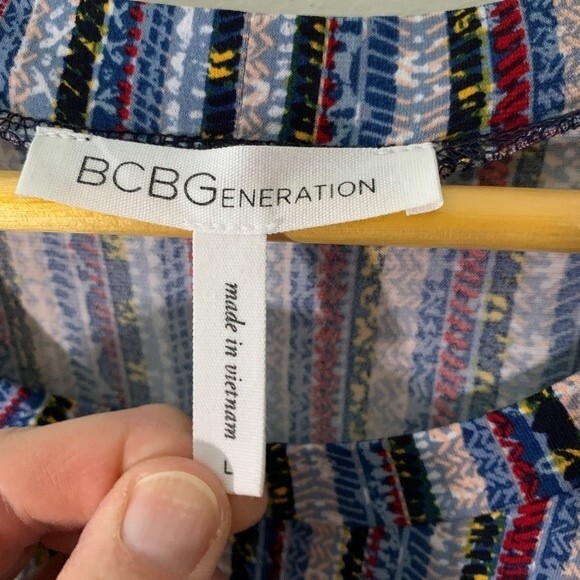 BCBGeneration Blue Multicolored Striped Short Sleeve A-Line Mini Dress Size L - Picture 4 of 12